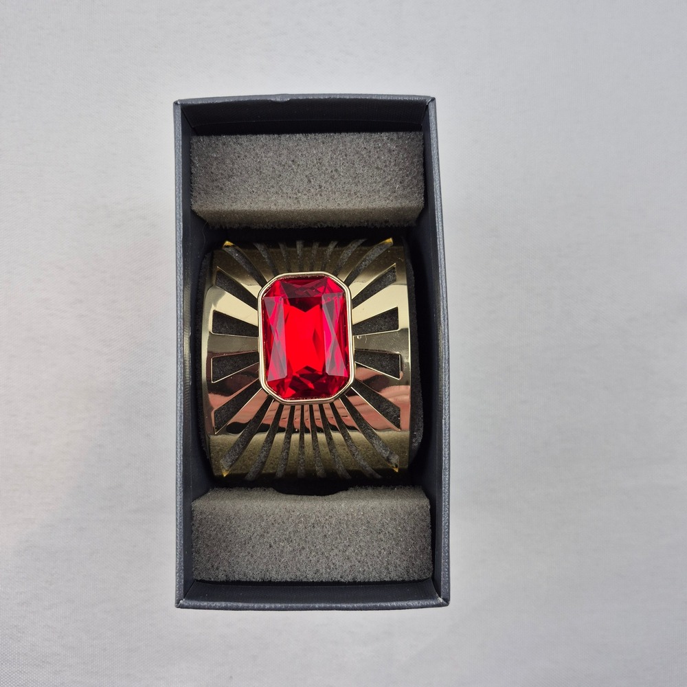 Heidi Daus Sunray Goldtone Octagonal Stone Cuff Bracelet Red Art Deco Style NWOT - Picture 9 of 9